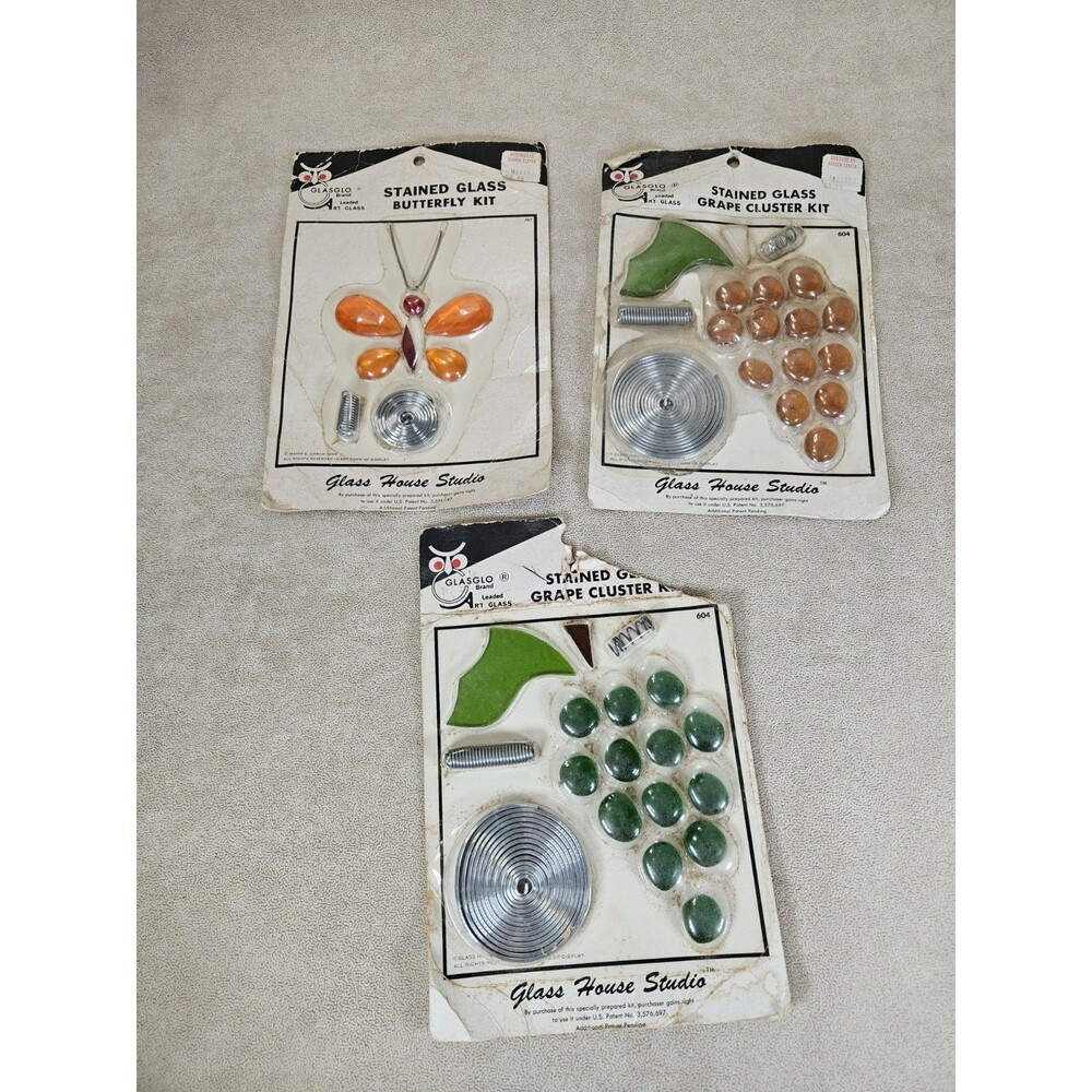 Lot of 3 Vintage GLASGO  Stained Glass Kit Glass House Studio Sealed **READ*
